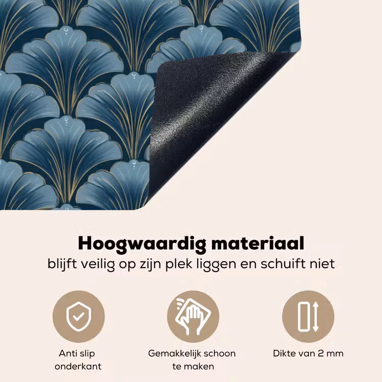 Patroon - Ginkgoblad - Blauw Inductie beschemer met haakjes klein 777 -ky-onderkant-nl