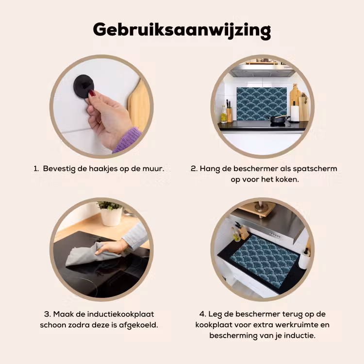 Patroon - Ginkgoblad - Blauw Inductie beschemer met haakjes klein 777 -ky-gebruik-nl