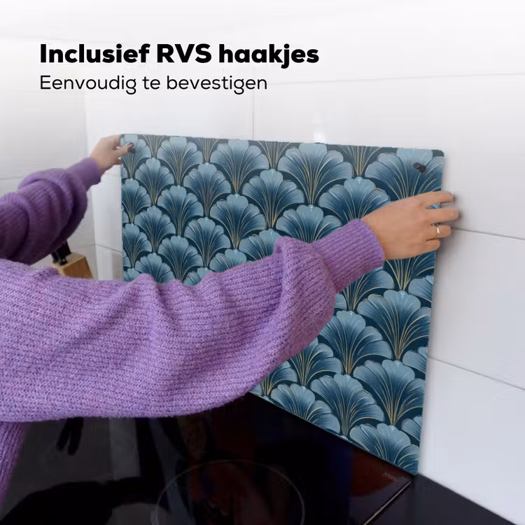 Patroon - Ginkgoblad - Blauw Inductie beschemer met haakjes klein 777 -ky-ophangen-nl