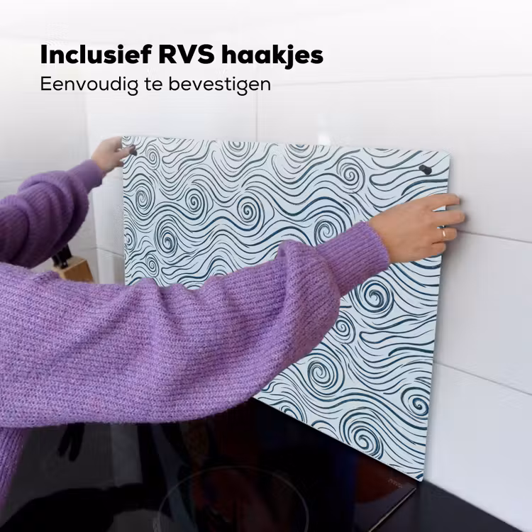 Patroon - Golven - Abstract - Modern - Blauw Inductie beschemer met haakjes klein -ky-ophangen-nl