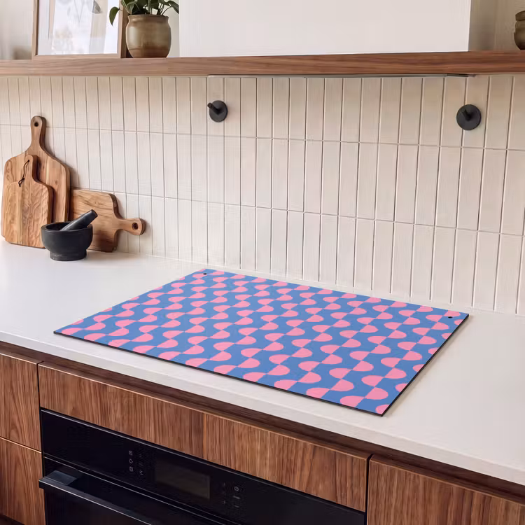 Patroon - Halve cirkels - Abstract - Modern - Roze - Blauw Inductie beschemer met haakjes klein -sfeer1