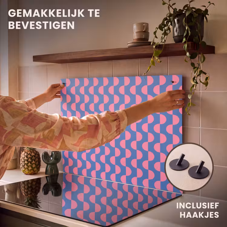 Patroon - Halve cirkels - Abstract - Modern - Roze - Blauw Inductie beschemer met haakjes klein -ky-ophangen-nl