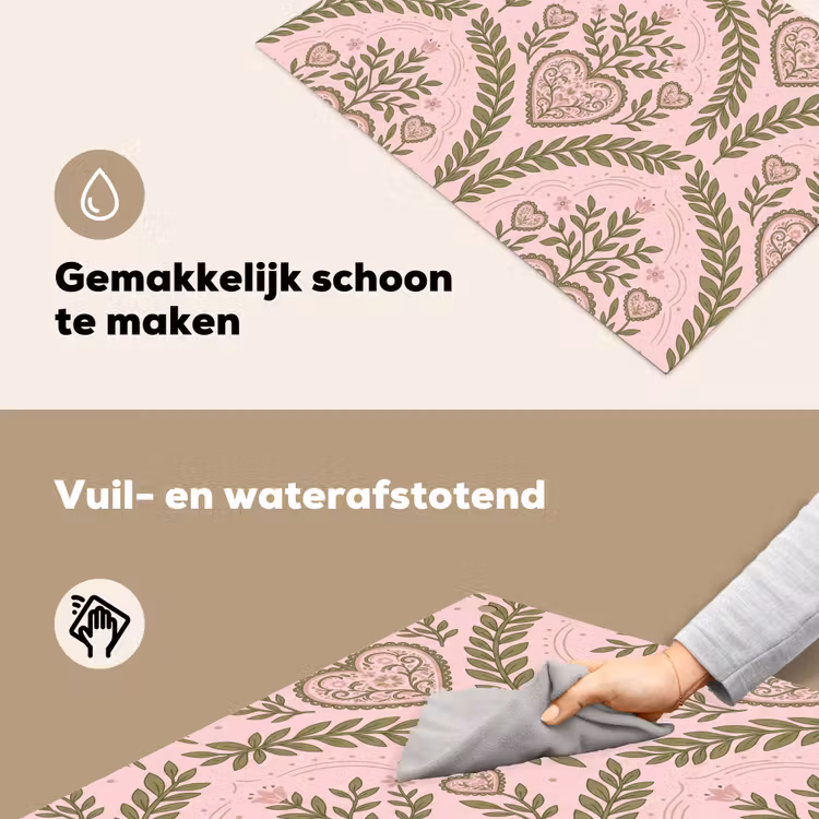 Patroon - Hart - Bloemen - Folkloristisch - Roze Inductie beschemer met haakjes klein -ky-schoon-nl
