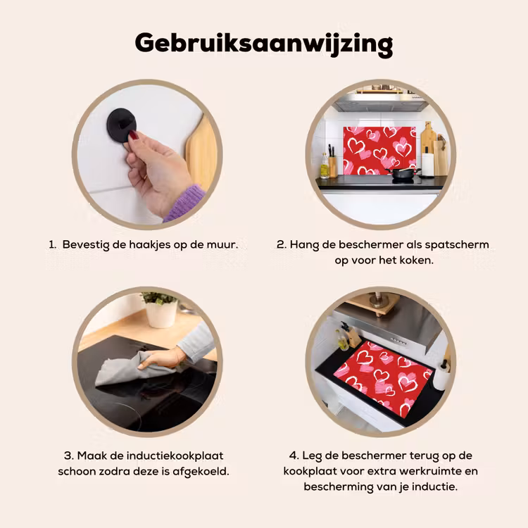 Patroon - Hartjes - Roze - Valentijn Inductie beschemer met haakjes klein -ky-gebruik-nl