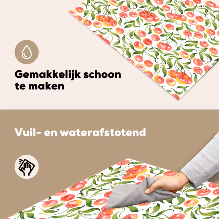Patroon - Kersen - Wit Inductie beschemer met haakjes klein 777 -ky-schoon-nl