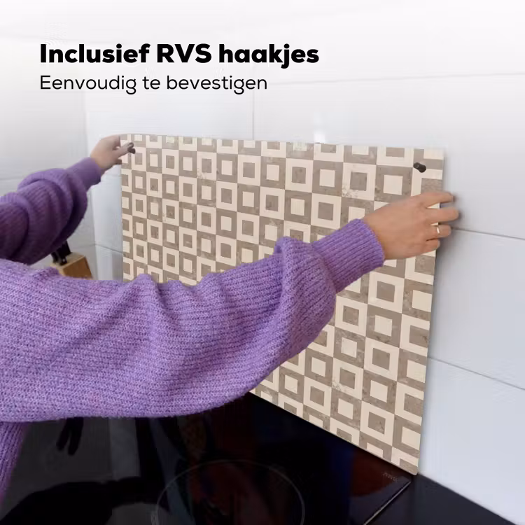 Patroon - Marmer - Beige Inductie beschemer met haakjes klein 777 -ky-ophangen-nl