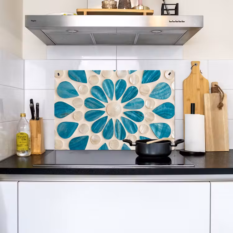 Patroon - Mozaïek - Schelpen - Abstract - Turquoise Inductie beschemer met haakjes klein -sfeer2