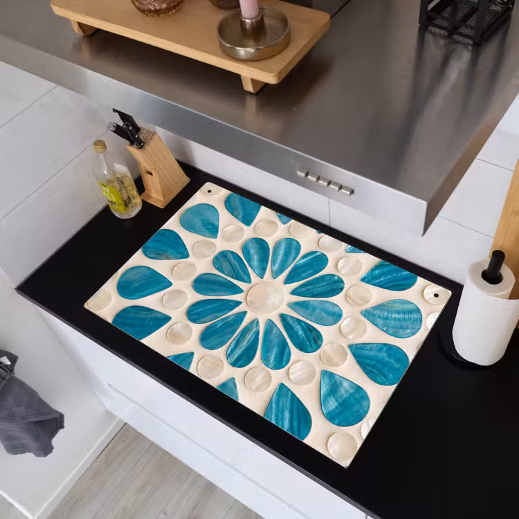 Patroon - Mozaïek - Schelpen - Abstract - Turquoise Inductie beschemer met haakjes klein -sfeer1