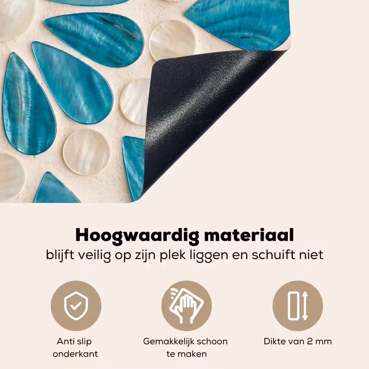 Patroon - Mozaïek - Schelpen - Abstract - Turquoise Inductie beschemer met haakjes klein -ky-onderkant-nl