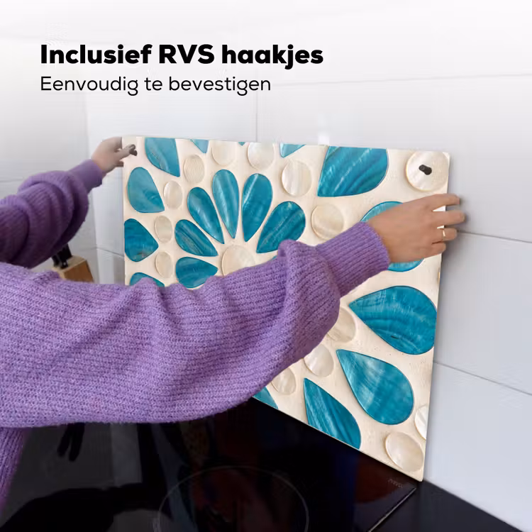 Patroon - Mozaïek - Schelpen - Abstract - Turquoise Inductie beschemer met haakjes klein -ky-ophangen-nl
