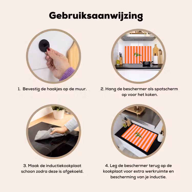 Patroon - Oranje - Fijn - Strepen Inductie beschemer met haakjes klein -ky-gebruik-nl