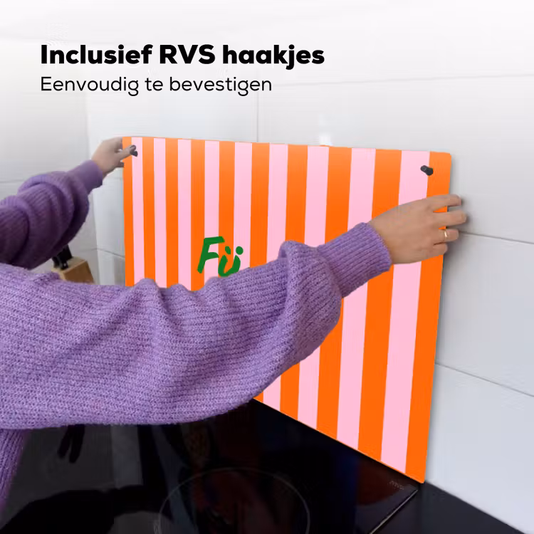 Patroon - Oranje - Fijn - Strepen Inductie beschemer met haakjes klein -ky-ophangen-nl