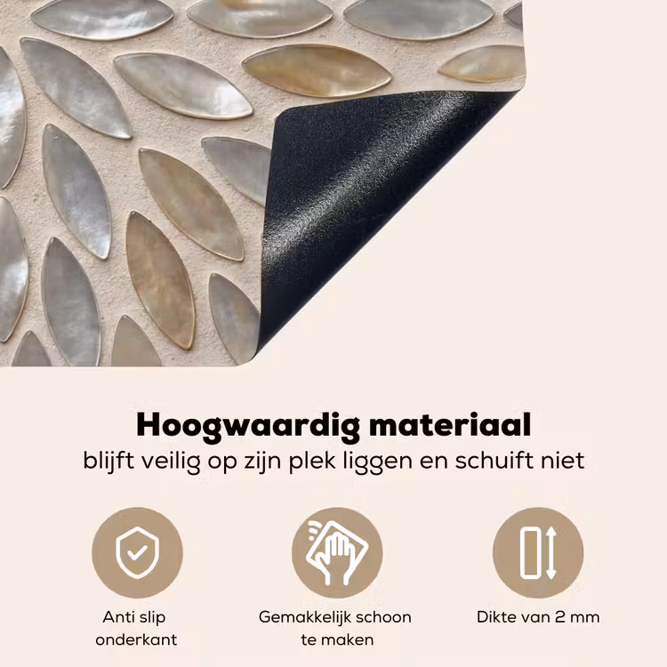 Patroon - Ovaal - Glanzend - Abstract - Beige Inductie beschemer met haakjes klein -ky-onderkant-nl
