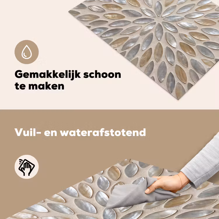 Patroon - Ovaal - Glanzend - Abstract - Beige Inductie beschemer met haakjes klein -ky-schoon-nl