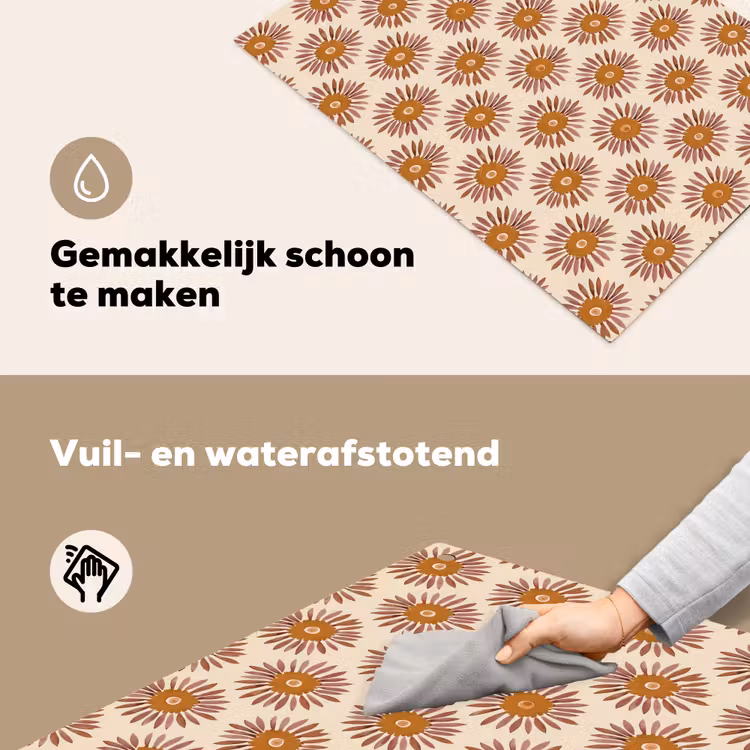 Patroon - Retro - Bruin Inductie beschemer met haakjes klein 777 -ky-schoon-nl