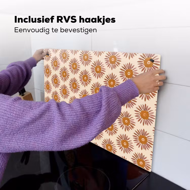 Patroon - Retro - Bruin Inductie beschemer met haakjes klein 777 -ky-ophangen-nl
