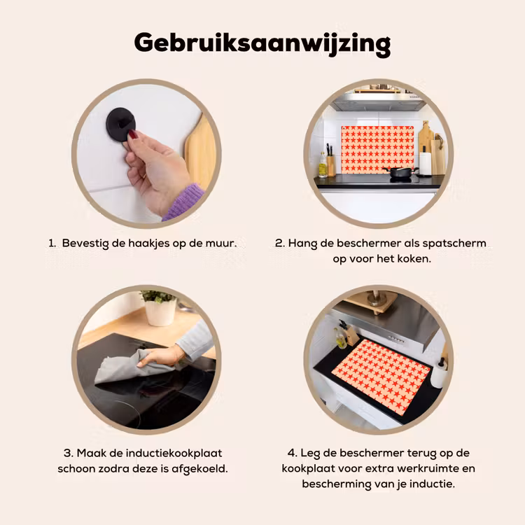 Patroon - Sterren - Rood Inductie beschemer met haakjes klein 777 -ky-gebruik-nl