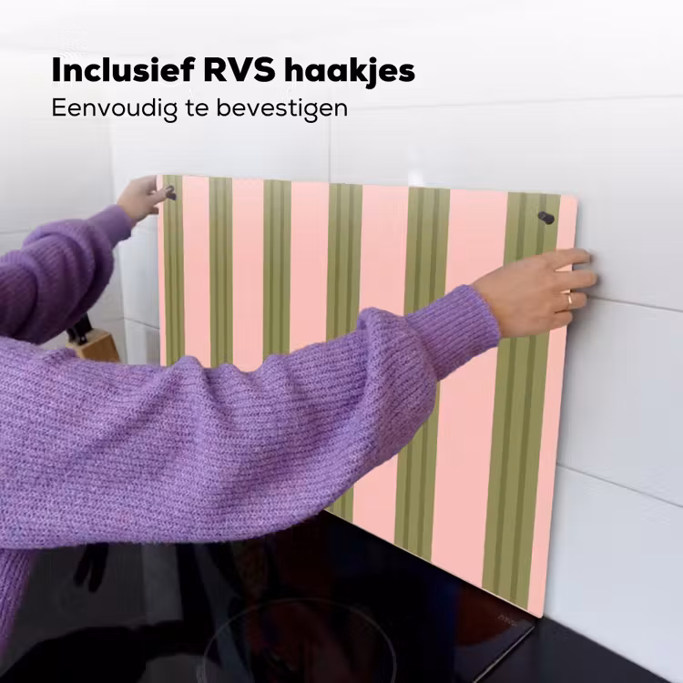 Patroon - Strepen - Abstract - Roze - Groen Inductie beschemer met haakjes klein -ky-ophangen-nl