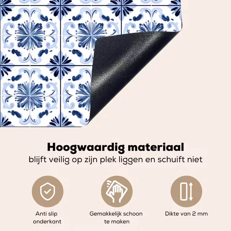 Patroon - Tegel - Blauw Inductie beschemer met haakjes klein 777 -ky-onderkant-nl