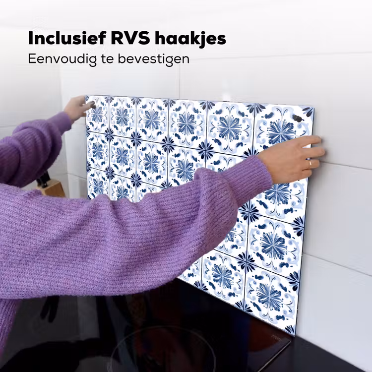 Patroon - Tegel - Blauw Inductie beschemer met haakjes klein 777 -ky-ophangen-nl
