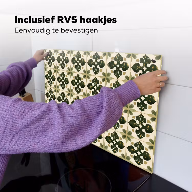 Patroon - Tegel - Groen Inductie beschemer met haakjes klein 777 -ky-ophangen-nl