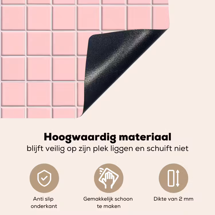 Patroon - Tegel - Pastelroze Inductie beschemer met haakjes klein 777 -ky-onderkant-nl