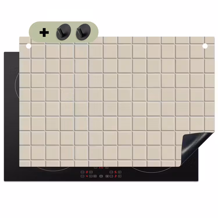 Patroon - Tegels - Taupe Inductie beschemer met haakjes klein 777 -3d