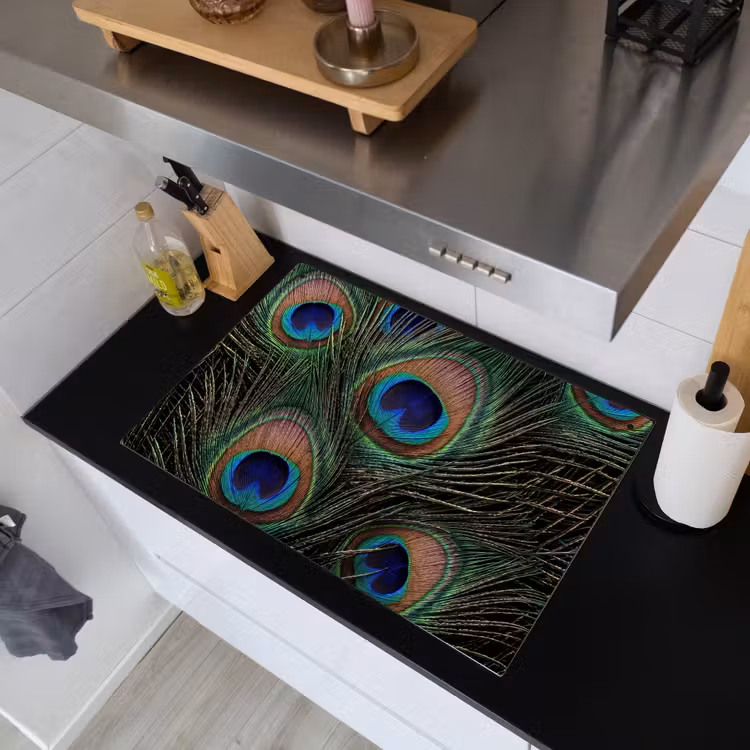 Pauwenveren - Klassiek - Groen Inductie beschemer met haakjes klein -sfeer1