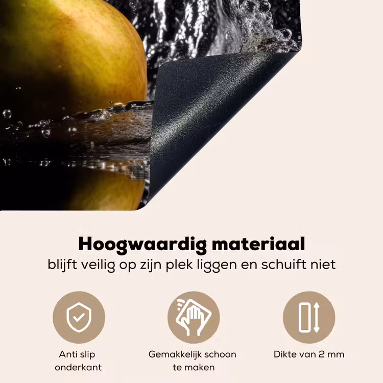 Peer - Fruit - Water - Zwart Inductie beschemer met haakjes middel -ky-onderkant-nl
