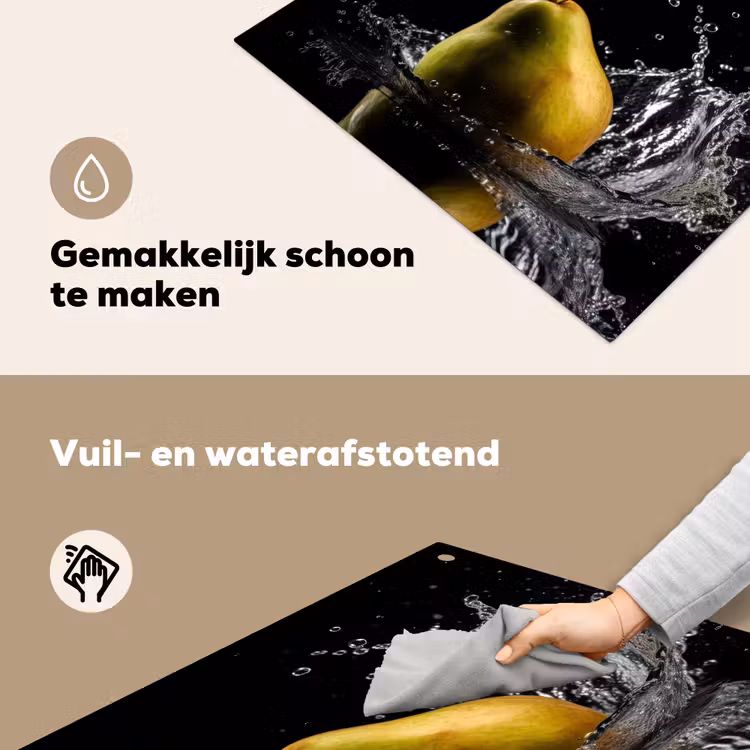 Peer - Fruit - Water - Zwart Inductie beschemer met haakjes middel -ky-schoon-nl