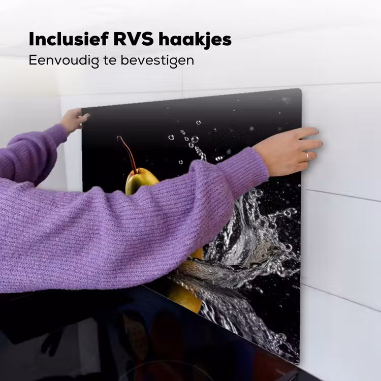 Peer - Fruit - Water - Zwart Inductie beschemer met haakjes middel -ky-ophangen-nl