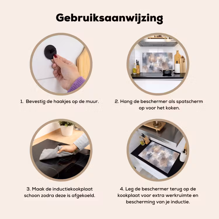 Penseelstreken - Schilderij - Beige Inductie beschemer met haakjes klein -ky-gebruik-nl