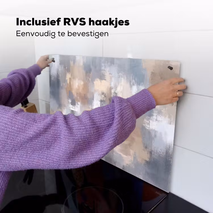 Penseelstreken - Schilderij - Beige Inductie beschemer met haakjes klein -ky-ophangen-nl