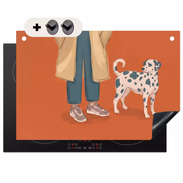 Persoon - Hond - Dieren - Illustratie - Modern Inductie beschemer met haakjes klein -3d