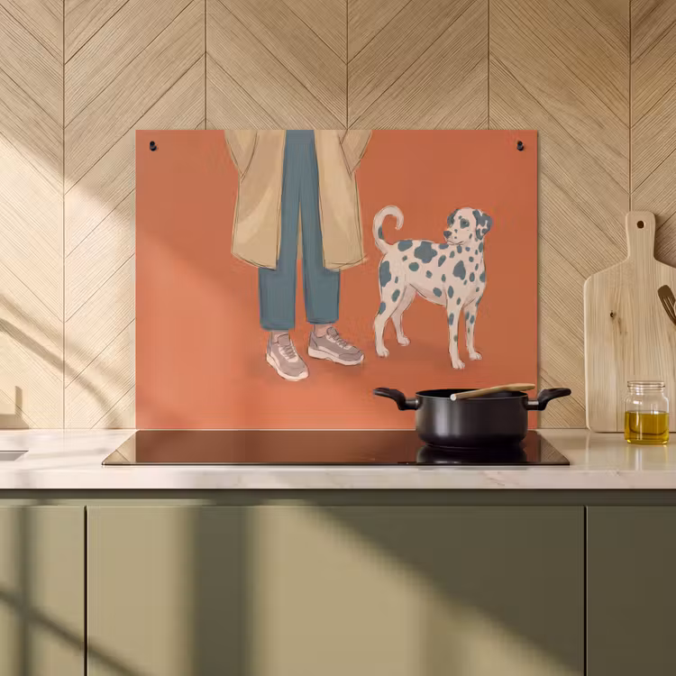 Persoon - Hond - Dieren - Illustratie - Modern Inductie beschemer met haakjes klein -sfeer2