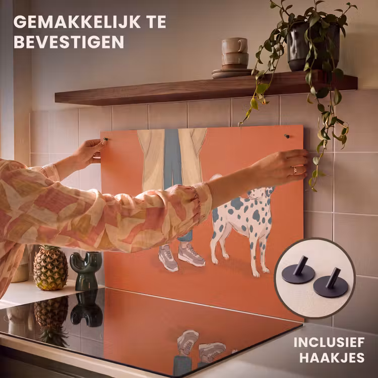 Persoon - Hond - Dieren - Illustratie - Modern Inductie beschemer met haakjes klein -ky-ophangen-nl