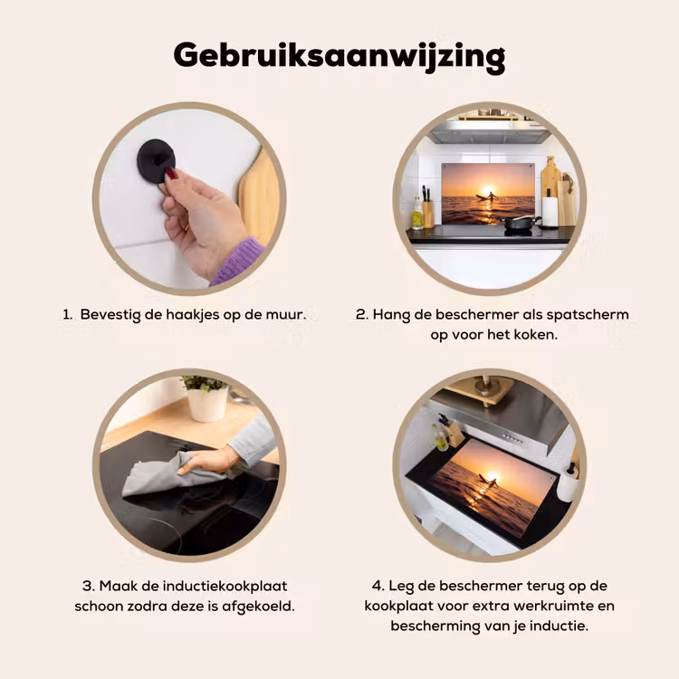 Persoon - Surfen - Zonsondergang - Zee - Oranje Inductie beschemer met haakjes klein -ky-gebruik-nl
