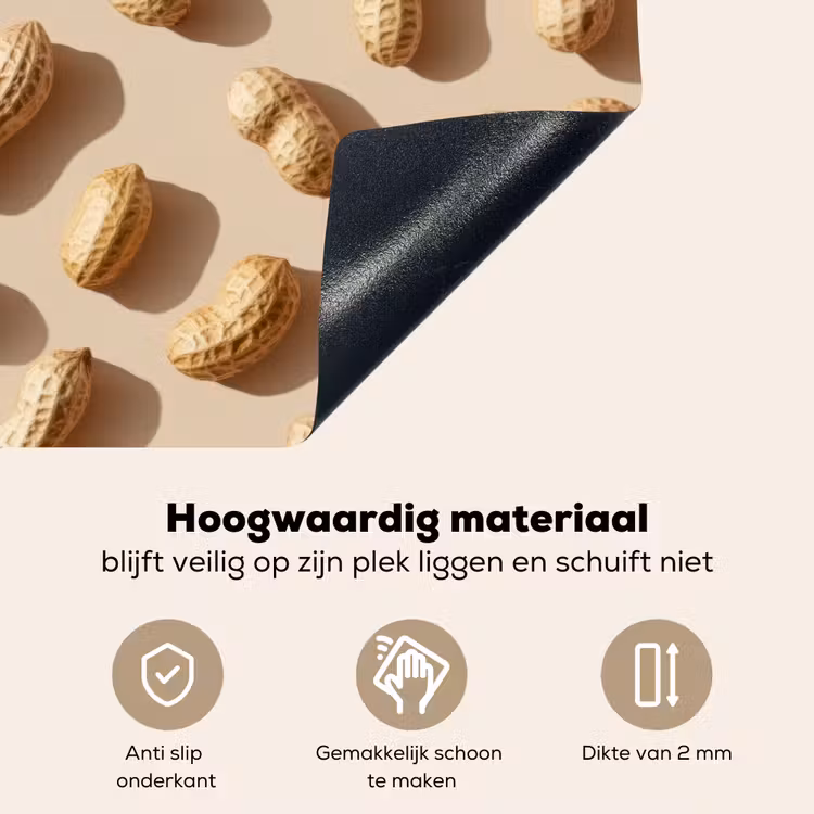 Pinda's - Patroon - Beige Inductie beschemer met haakjes klein -ky-onderkant-nl