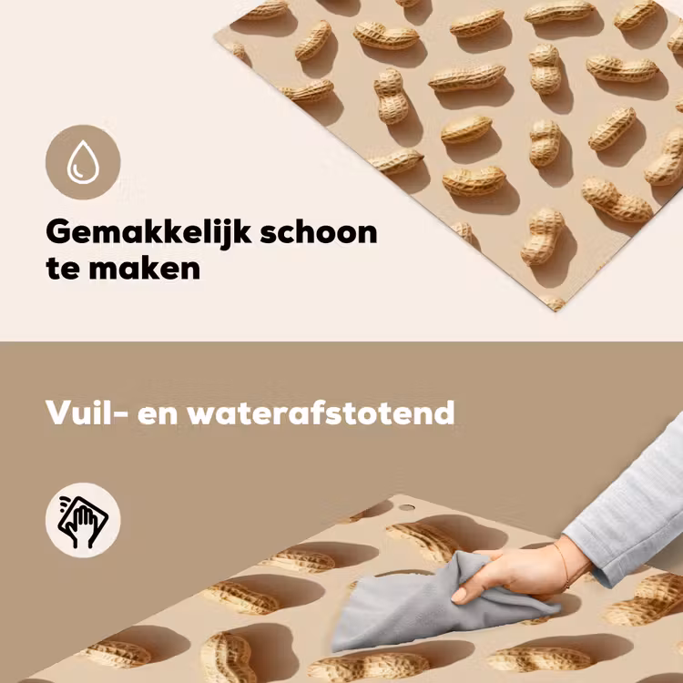 Pinda's - Patroon - Beige Inductie beschemer met haakjes klein -ky-schoon-nl