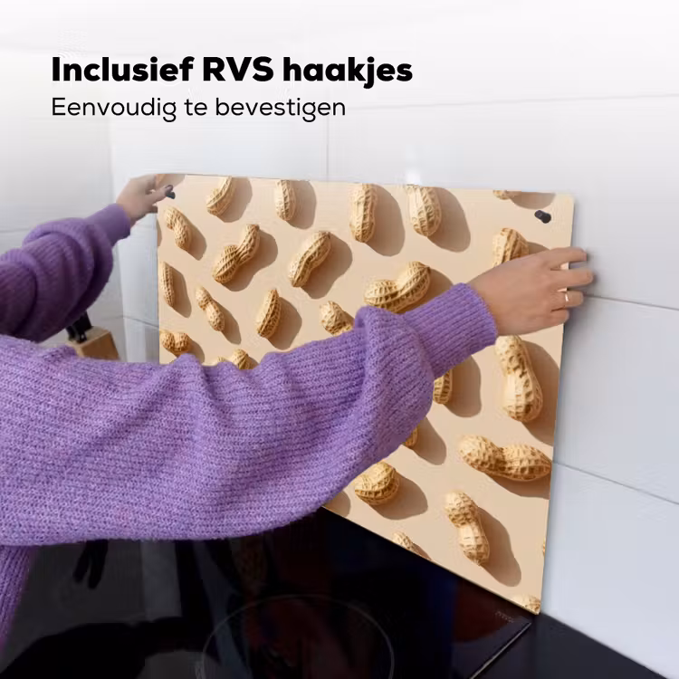Pinda's - Patroon - Beige Inductie beschemer met haakjes klein -ky-ophangen-nl