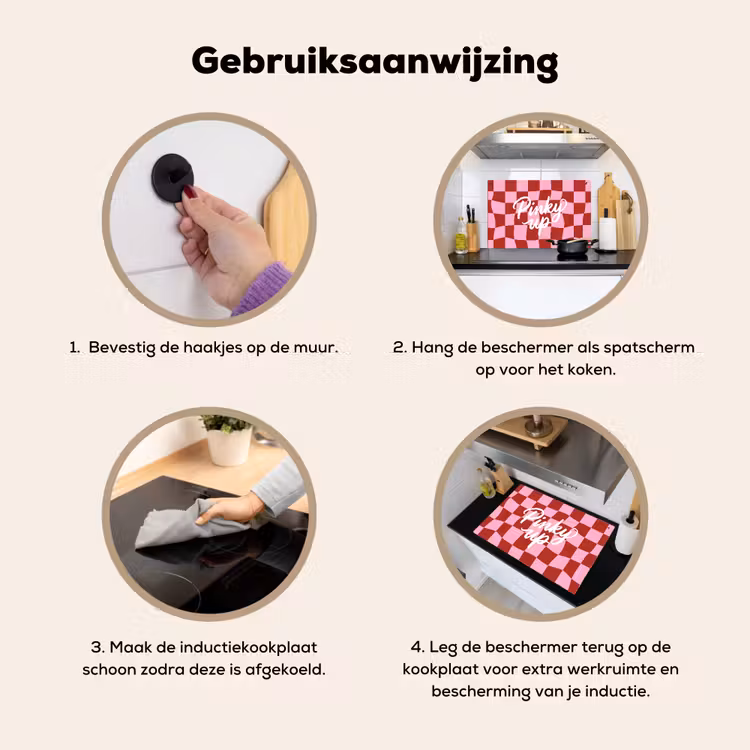Pinky up - Geblokt - Bordeauxrood Inductie beschemer met haakjes klein -ky-gebruik-nl