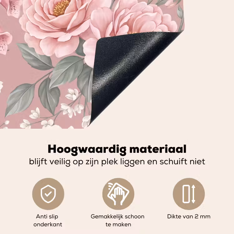 Pioenrozen - Vingerhoedskruid - Pink Inductie beschemer met haakjes klein -ky-onderkant-nl