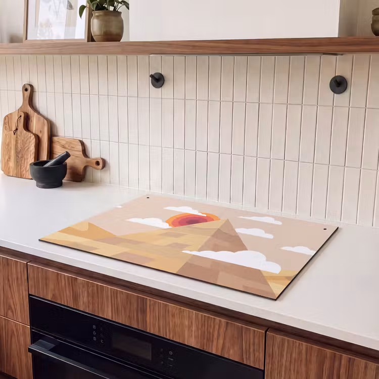 Piramide - Zon - Woestijn - Modern - Oranje Inductie beschemer met haakjes klein -sfeer1