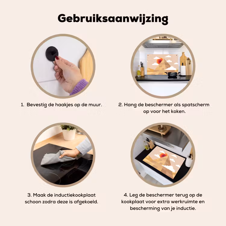 Piramide - Zon - Woestijn - Modern - Oranje Inductie beschemer met haakjes klein -ky-gebruik-nl