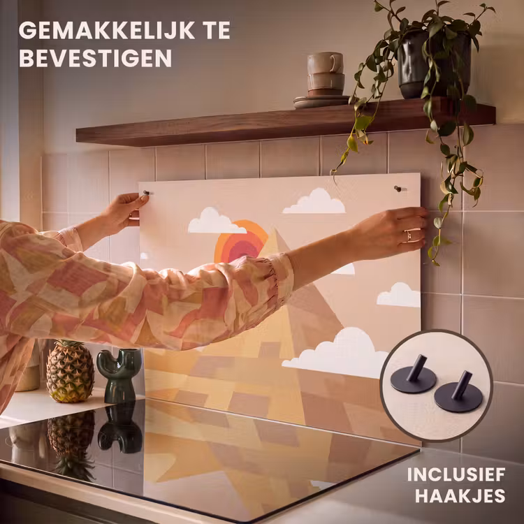 Piramide - Zon - Woestijn - Modern - Oranje Inductie beschemer met haakjes klein -ky-ophangen-nl