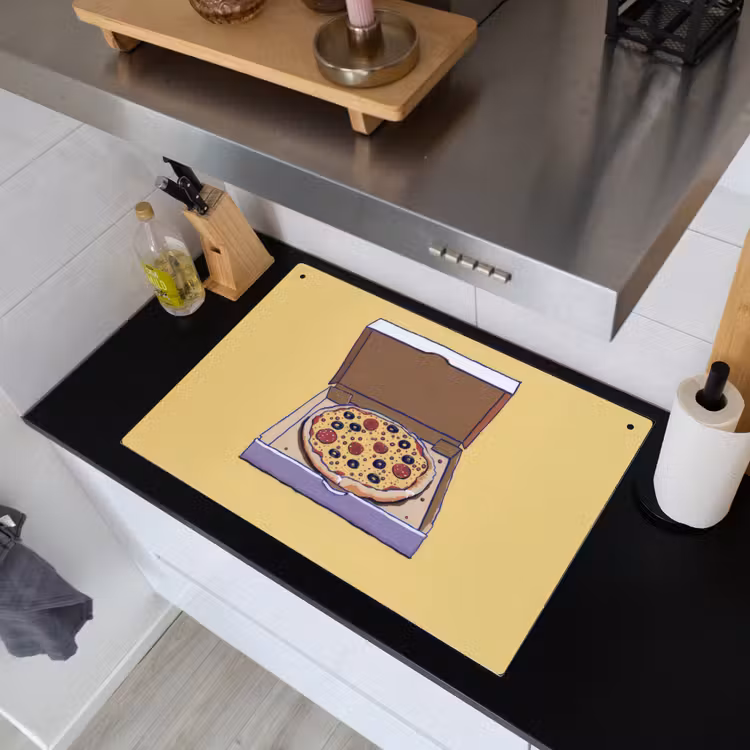 Pizza - Doos - Salami - Illustratie Inductie beschemer met haakjes klein -sfeer1