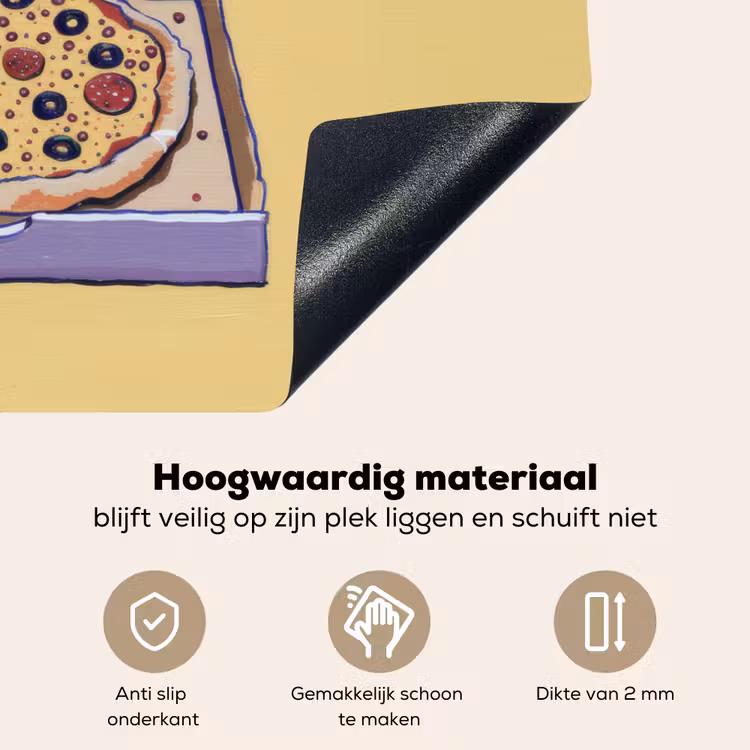 Pizza - Doos - Salami - Illustratie Inductie beschemer met haakjes klein -ky-onderkant-nl