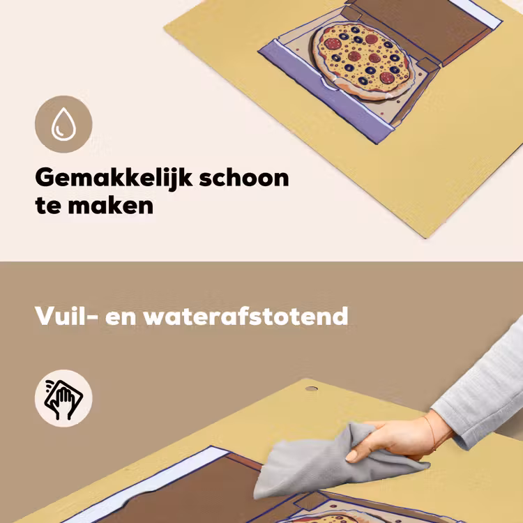Pizza - Doos - Salami - Illustratie Inductie beschemer met haakjes klein -ky-schoon-nl