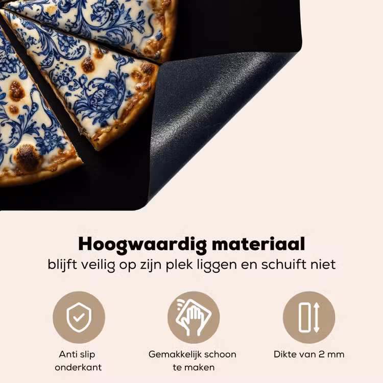 Pizza - Eten - Delftsblauw Inductie beschemer met haakjes klein -ky-onderkant-nl