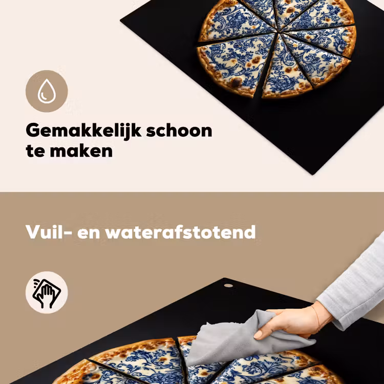 Pizza - Eten - Delftsblauw Inductie beschemer met haakjes klein -ky-schoon-nl